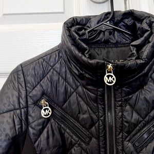 Michael Kors Womens Packable Down Puffer Coat XS Quilted Black Gold Jacket